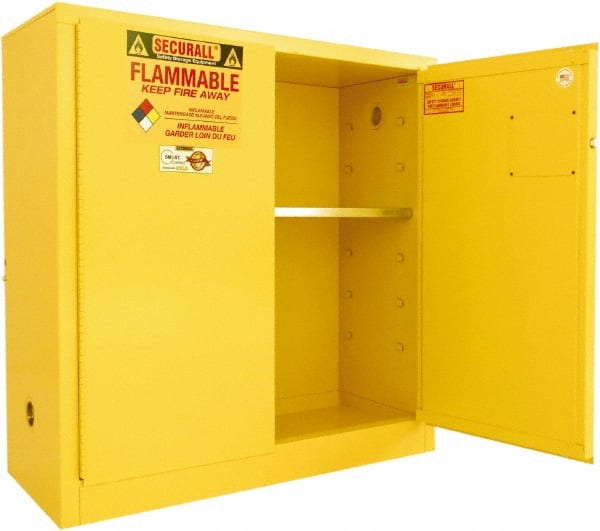 Flammable & Hazardous Storage Cabinets: 30 gal Drum, 2 Door, 1 Shelf, Manual Closing, Yellow MPN:A130