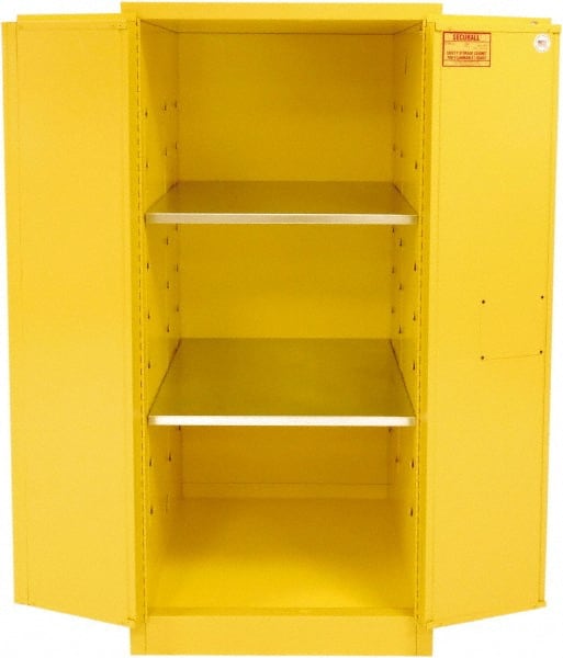 Flammable & Hazardous Storage Cabinets: 60 gal Drum, 2 Door, 2 Shelf, Manual Closing, Yellow MPN:A160