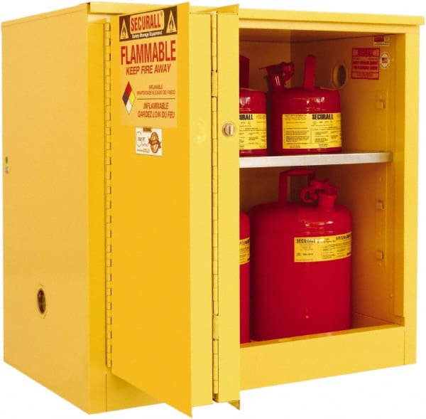 Flammable & Hazardous Storage Cabinets: 30 gal Drum, 2 Door, 1 Shelf, Sliding, Yellow MPN:A231