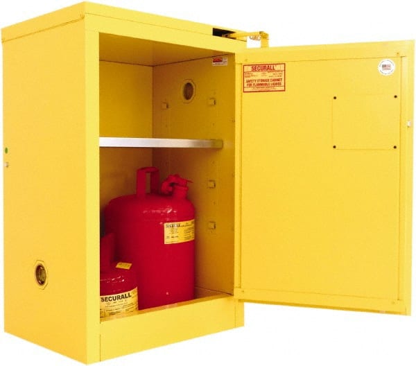 Flammable & Hazardous Storage Cabinets: 12 gal Drum, 1 Door, 1 Shelf, Self Closing, Yellow MPN:A305