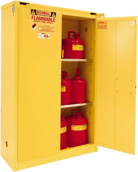 Flammable & Hazardous Storage Cabinets: 45 gal Drum, 2 Door, 2 Shelf, Self Closing, Yellow MPN:A345