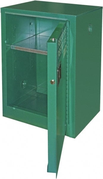 Flammable & Hazardous Storage Cabinets: 12 gal Drum, 1 Door, 1 Shelf, Self Closing, Green MPN:AG305