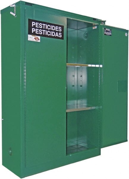 Flammable & Hazardous Storage Cabinets: 60 gal Drum, 2 Door, 1 Shelf, Self Closing, Green MPN:AGV360