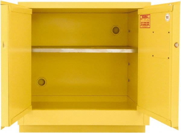 Flammable & Hazardous Storage Cabinets: 24 gal Drum, 2 Door, 1 Shelf, Manual Closing, Yellow MPN:L124