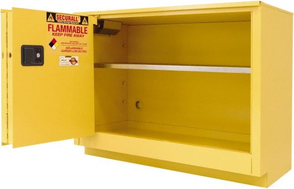 Flammable & Hazardous Storage Cabinets: 36 gal Drum, 2 Door, 1 Shelf, Sliding, Yellow MPN:L236