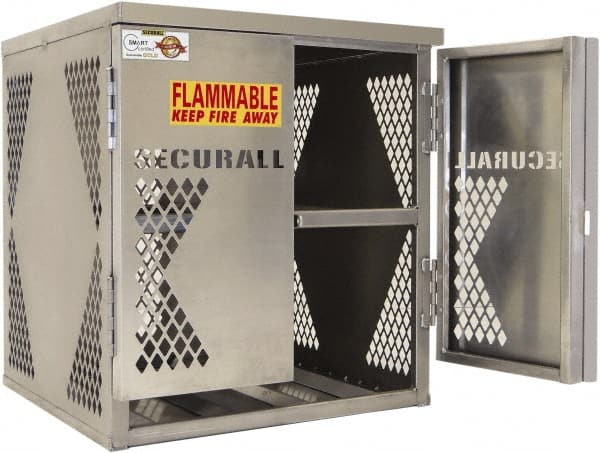 Flammable & Hazardous Storage Cabinets: 2 Door, 2 Shelf, Manual Closing, Silver MPN:LP4S-Vertical
