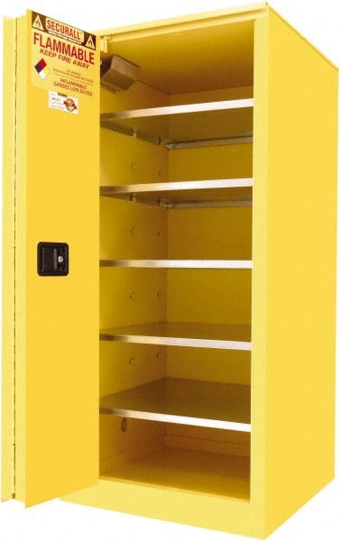 Flammable & Hazardous Storage Cabinets: 120 gal Drum, 2 Door, 5 Shelf, Sliding, Yellow MPN:P2120