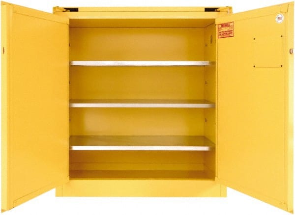 Flammable & Hazardous Storage Cabinets: 40 gal Drum, 2 Door, 3 Shelf, Self Closing, Yellow MPN:P340