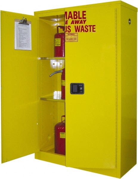 Flammable & Hazardous Storage Cabinets: 45 gal Drum, 2 Door, 2 Shelf, Manual Closing, Yellow MPN:W1045