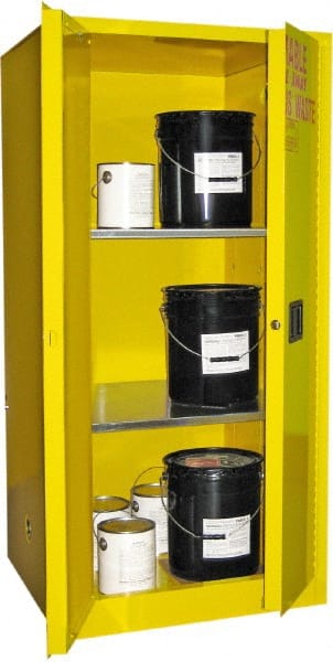 Flammable & Hazardous Storage Cabinets: 60 gal Drum, 2 Door, 2 Shelf, Manual Closing, Yellow MPN:W1060