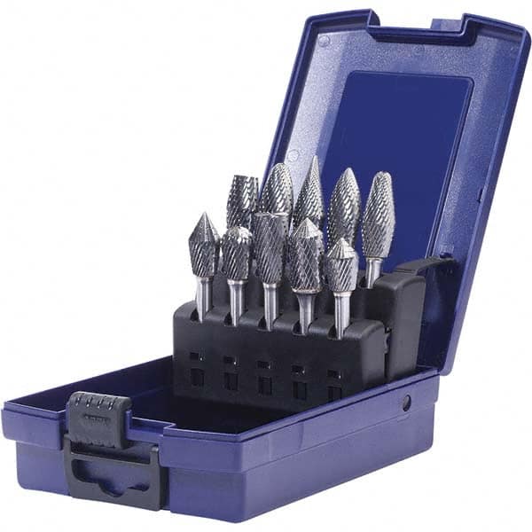 10 Pc Double Cut Burr Set with Ball Nose Tree, Combi/90° MPN:18235