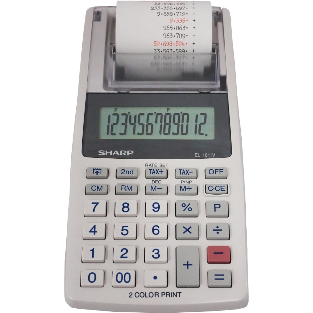 Sharp EL-1611V 12-digit Mini Printing Calculator, White (Min Order Qty 2) MPN:EL1611V