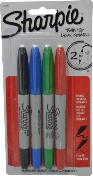 Wet Surface Pen Marker: Black, Red, Blue & Green, AP Non-Toxic, Twin Tip Fine & Ultra Fine Point MPN:32174PP