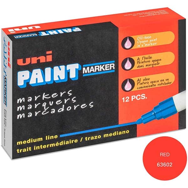 Paint Pen Marker: Red, Oil-Based, Bullet Point MPN:63602X24