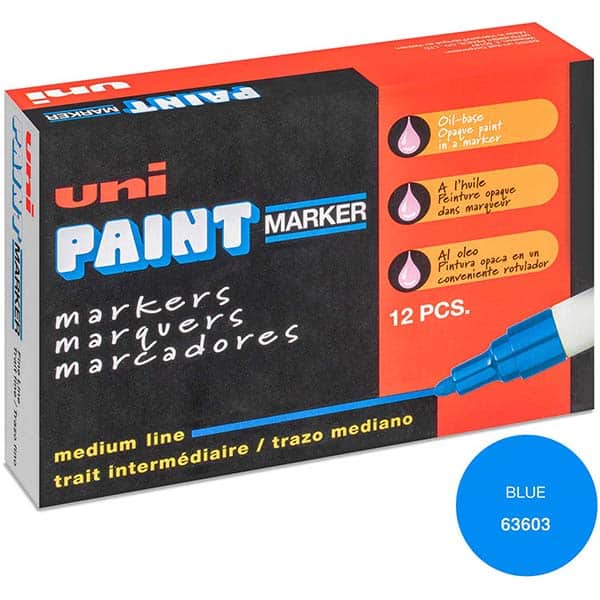 Paint Pen Marker: Blue, Oil-Based, Bullet Point MPN:63603X24
