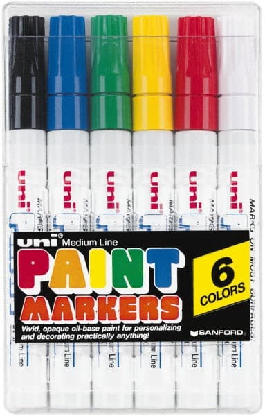 Solid Paint Marker: Black, Blue, Green, Red, White & Yellow, Bullet Point MPN:63630X24