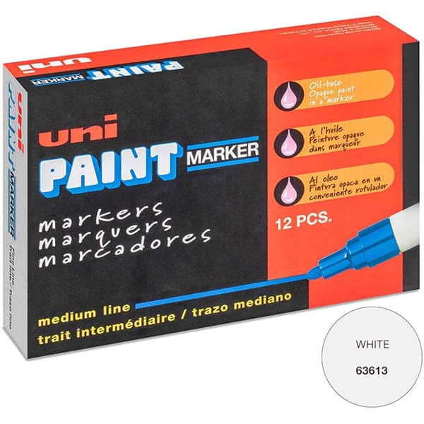 Paint Pen Marker: White, Oil-Based, Line Point MPN:63713X24