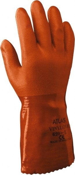 Chemical Resistant Gloves: Large, 18 mil Thick, Polyvinylchloride, Supported MPN:620L-09