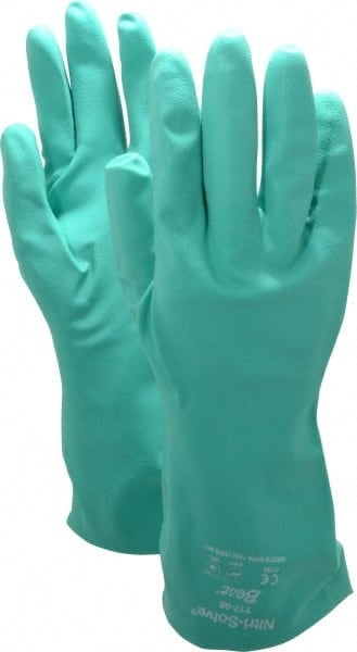 Chemical Resistant Gloves: Medium, 11 mil Thick, Nitrile-Coated, Nitrile, Unsupported MPN:717-08