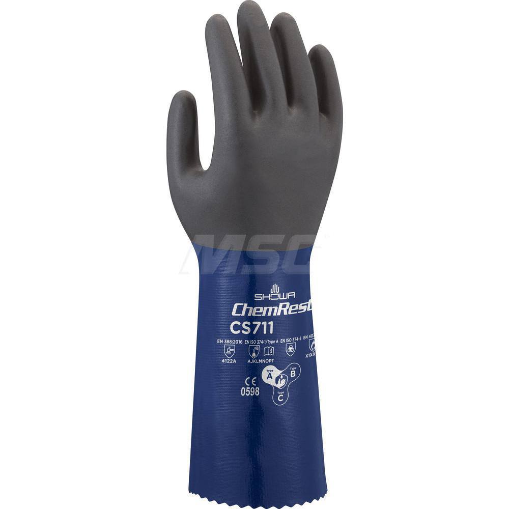 Chemical Resistant Gloves: Medium, 11 mil Thick, Nitrile-Coated, Nitrile, Supported MPN:CS711M-08