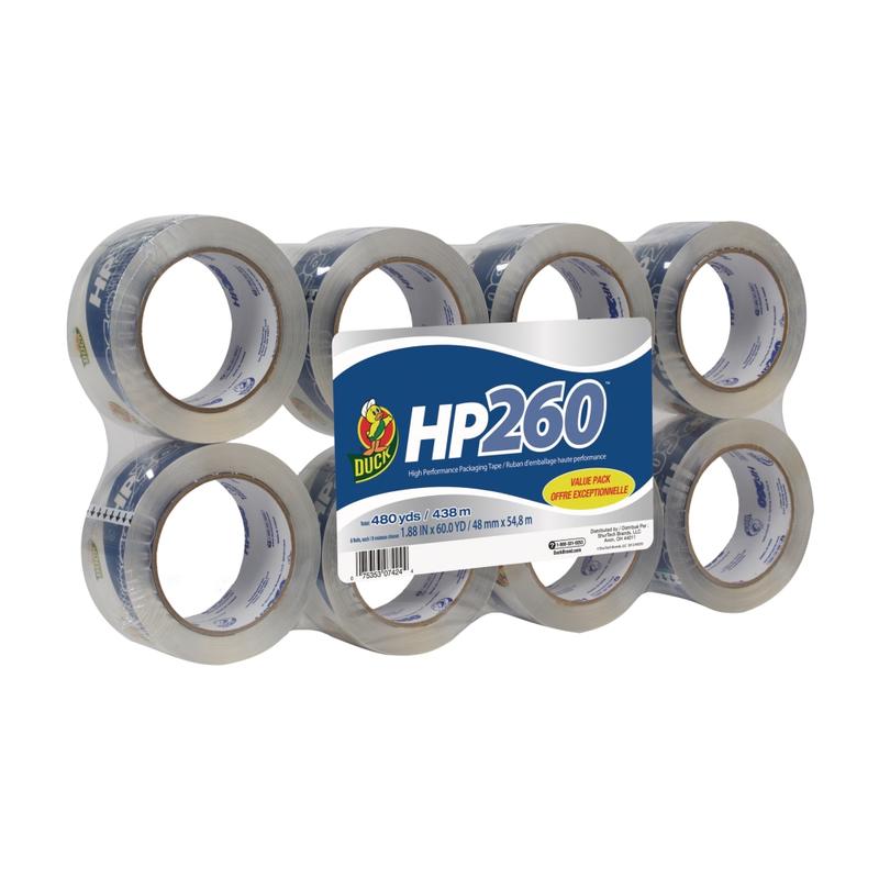 Duck HP260 Packaging Tape, 1-7/8in x 60 Yd., Clear, Pack Of 8 Rolls (Min Order Qty 2) MPN:1067839