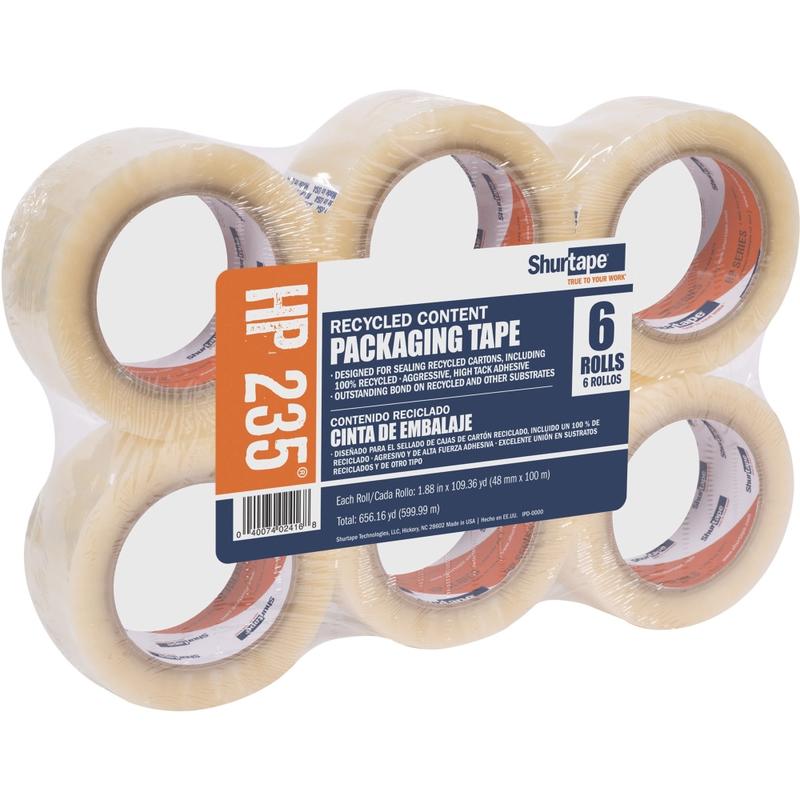 Duck Brand HP 235 Hot Melt Packaging Tape, 1.89in x 328.08ft, Clear, Pack Of 6 Rolls (Min Order Qty 2) MPN:242763