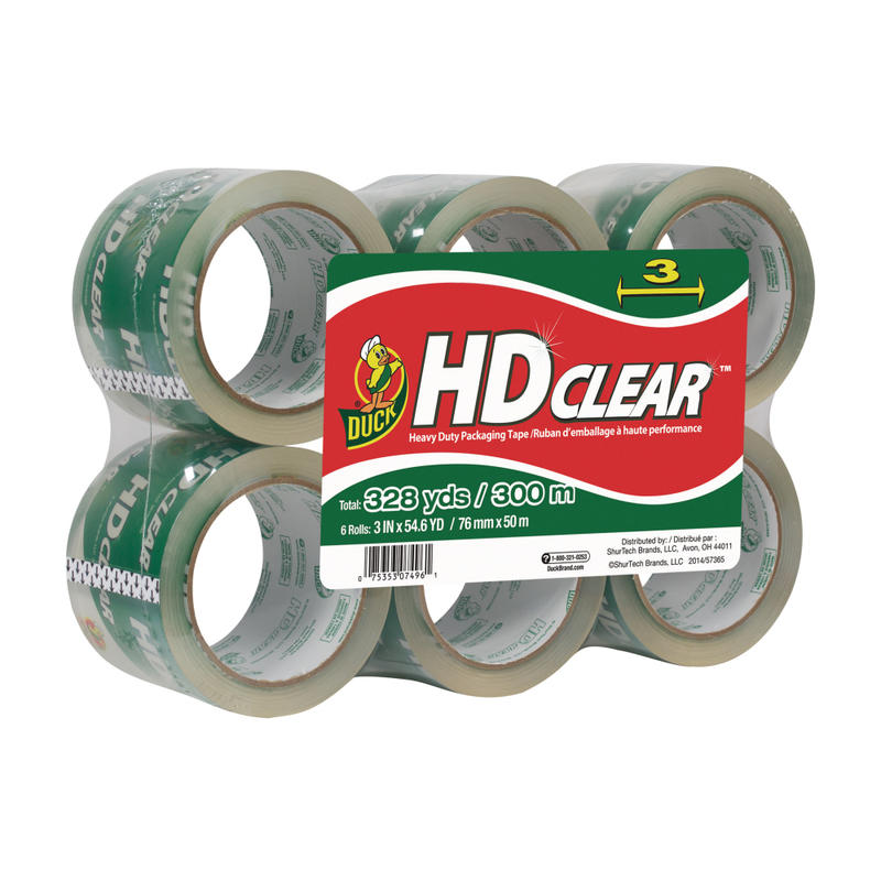 Duck HD Clear Extra-Wide Heavy Duty Packaging Tape, 3in x 55 Yd., Clear, Pack Of 6 (Min Order Qty 2) MPN:307352