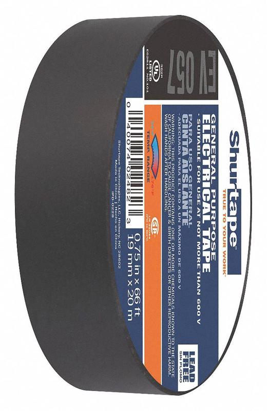 Elec Tape 66 ft Lx3/4 in W 7 mil Black MPN:EV 057