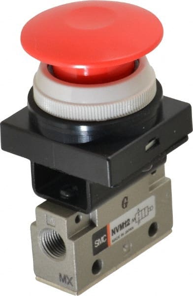 Mechanically Operated Valve: 2-Way & 2-Position, Push Button (Mushroom) Actuator, 1/8