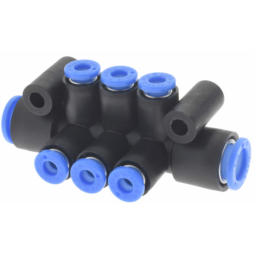 Manifold: 8 mm Inlet, 4 mm Outlet, 2 Inlet Ports, 6 Outlet Ports, 65 mm OAL MPN:KM11-04-08-6