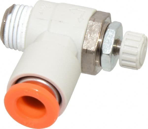 Air Flow Control Valve: Flow Control Elbow, Tube x MNPT, 1/4