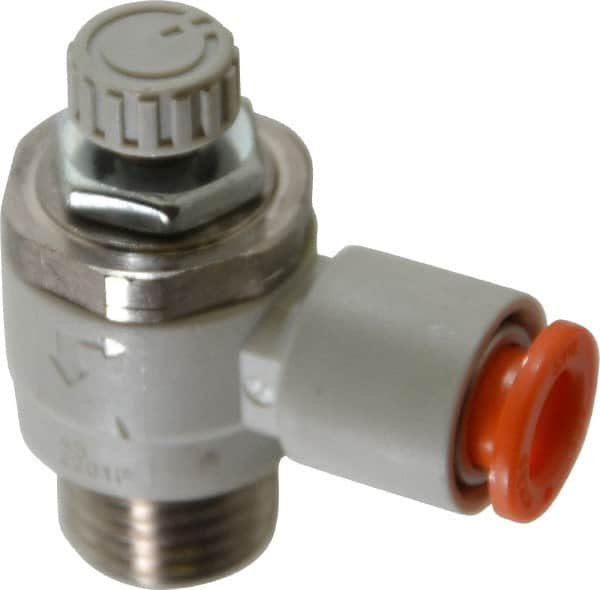 Air Flow Control Valve: Flow Control Elbow, Tube x MNPT, 1/4