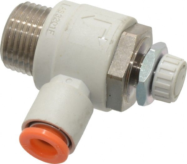 Air Flow Control Valve: Flow Control Elbow, Tube x MNPT, 1/4