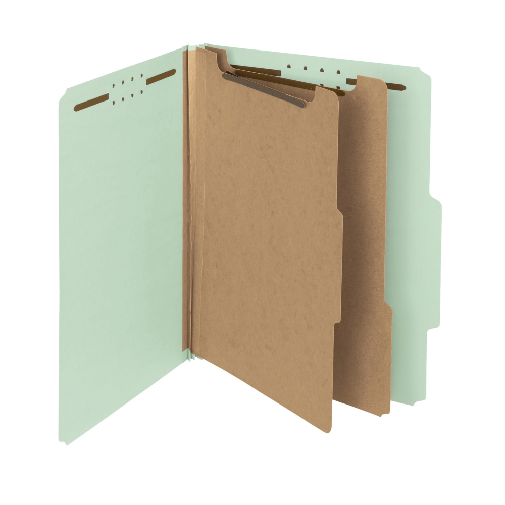 Smead Pressboard Classification Folders, 2 Dividers, Letter Size, 100% Recycled, Gray/Green, Box Of 10 (Min Order Qty 3) MPN:14023