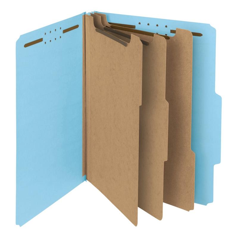 Smead Pressboard Classification Folders, 3 Dividers, Letter Size, 100% Recycled, Blue, Box Of 10 (Min Order Qty 2) MPN:14090