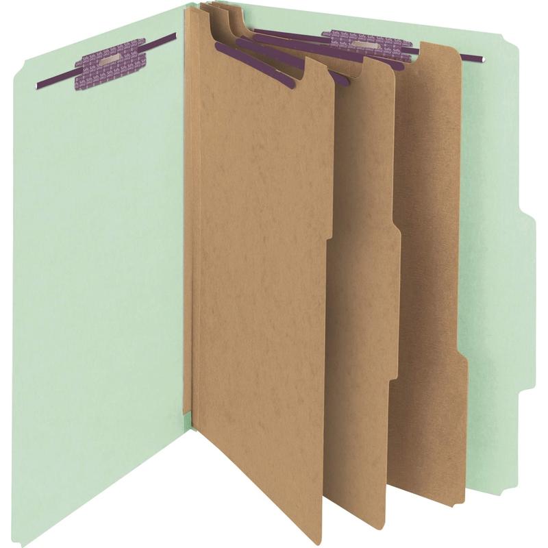 Smead Classification Folders, With SafeSHIELD Coated Fasteners, 3 Dividers, 3in Expansion, Letter Size, 60% Recycled, Gray/Green, Box Of 10 MPN:14091