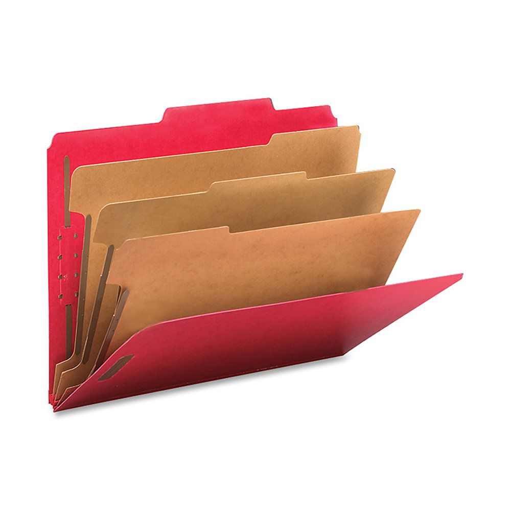 Smead Classification Folders, Top-Tab With SafeSHIELD Coated Fasteners, 3 Dividers, 3in Expansion, Letter Size, 3in Expansion, 50% Recycled, Bright Red, Box Of 10 MPN:14095