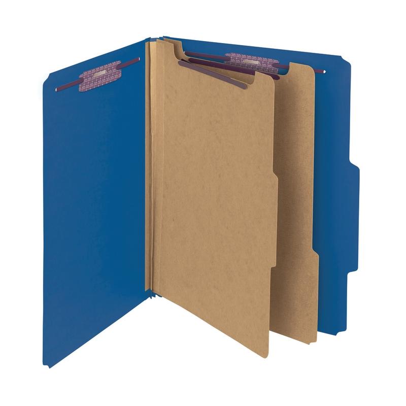 Smead Pressboard Classification Folders With SafeSHIELD Coated Fasteners, Letter Size, 100% Recycled, Dark Blue, Box Of 10 MPN:14200