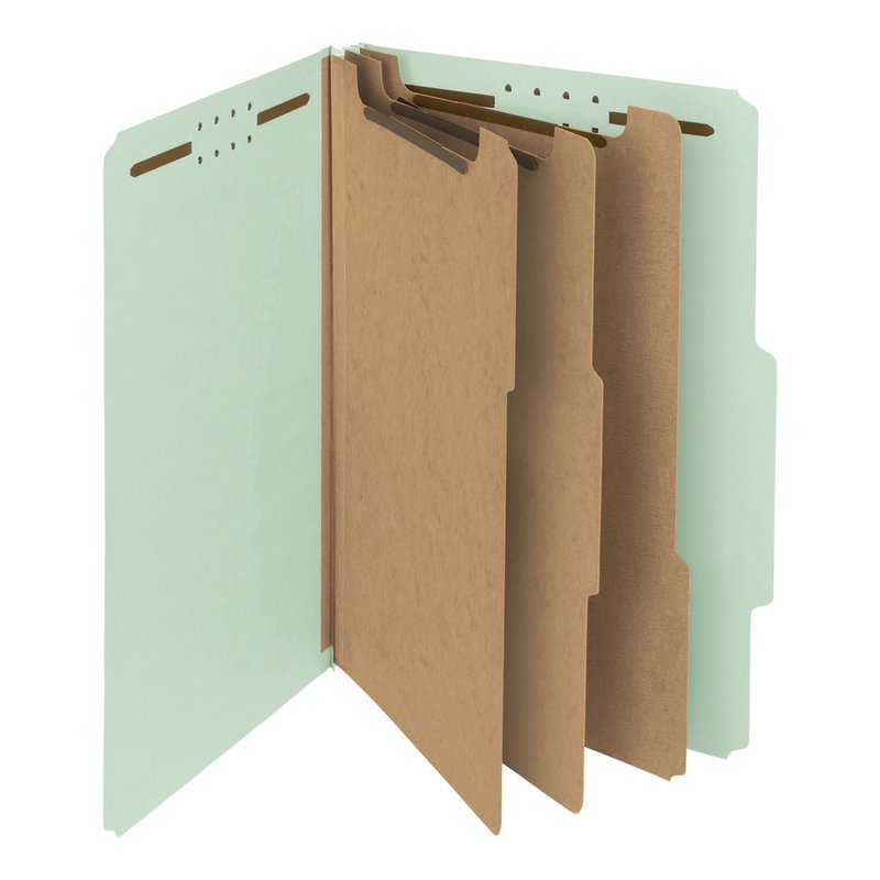 Smead Pressboard Classification Folders, 3 Dividers, Legal Size, 100% Recycled, Gray/Green, Box Of 10 (Min Order Qty 2) MPN:19093