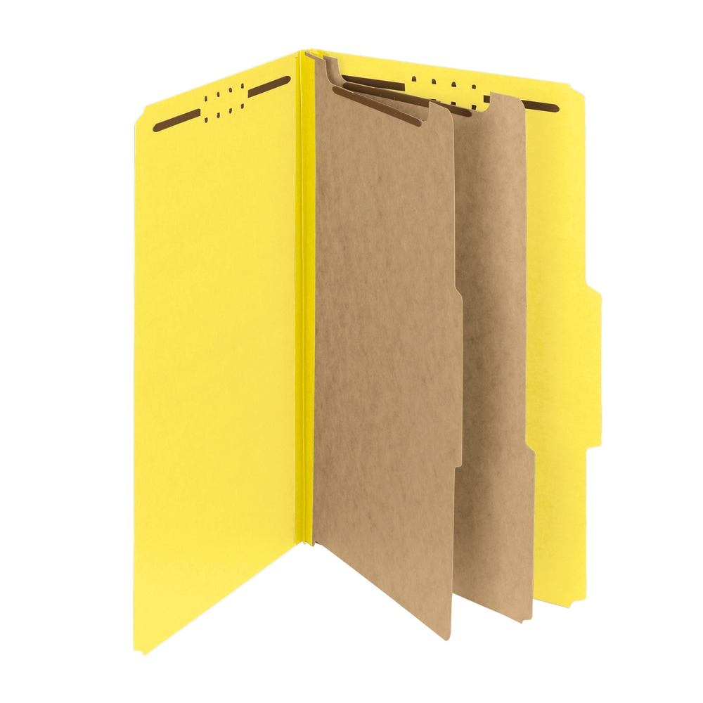 Smead Pressboard Classification Folders With SafeSHIELD Fasteners, 2 Dividers, Legal Size, 100% Recycled, Yellow, Box Of 10 MPN:19203