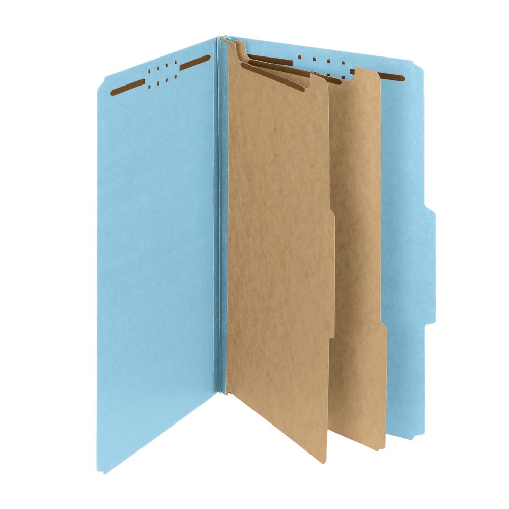 Smead Pressboard Classification Folders With SafeSHIELD Fasteners, 2 Dividers, Legal Size, 100% Recycled, Blue, Box Of 10 MPN:19204