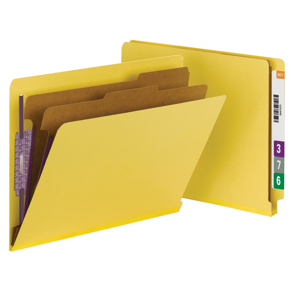 Smead End-Tab Classification Folders, With SafeSHIELD Fasteners, 8 1/2in x 11in, 2 Divider, Yellow, Pack Of 10 MPN:26789