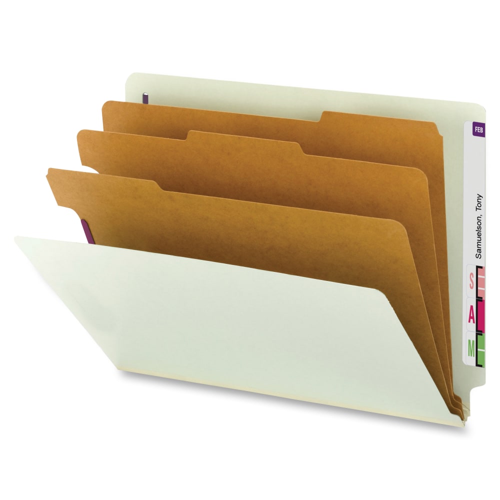 Smead End-Tab 3-Divider Classification Folders, 8 1/2in x 11in, 3 Divider, 3 Partition, 60% Recycled, Gray/Green, Pack Of 10 MPN:26820