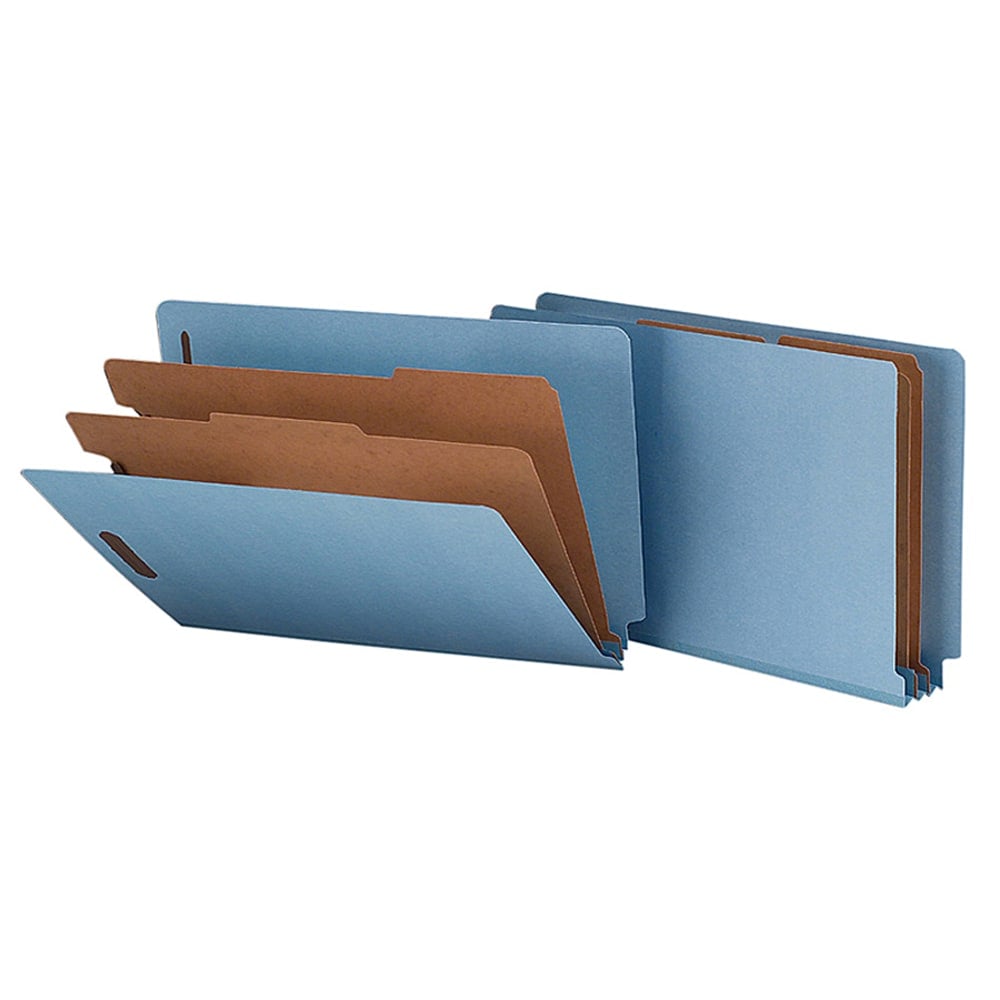 Smead End-Tab Classification Folders, 2in Expansion, 2 Dividers, 8 1/2in x 14in, Legal, 50% Recycled, Blue, Box of 10 MPN:29781