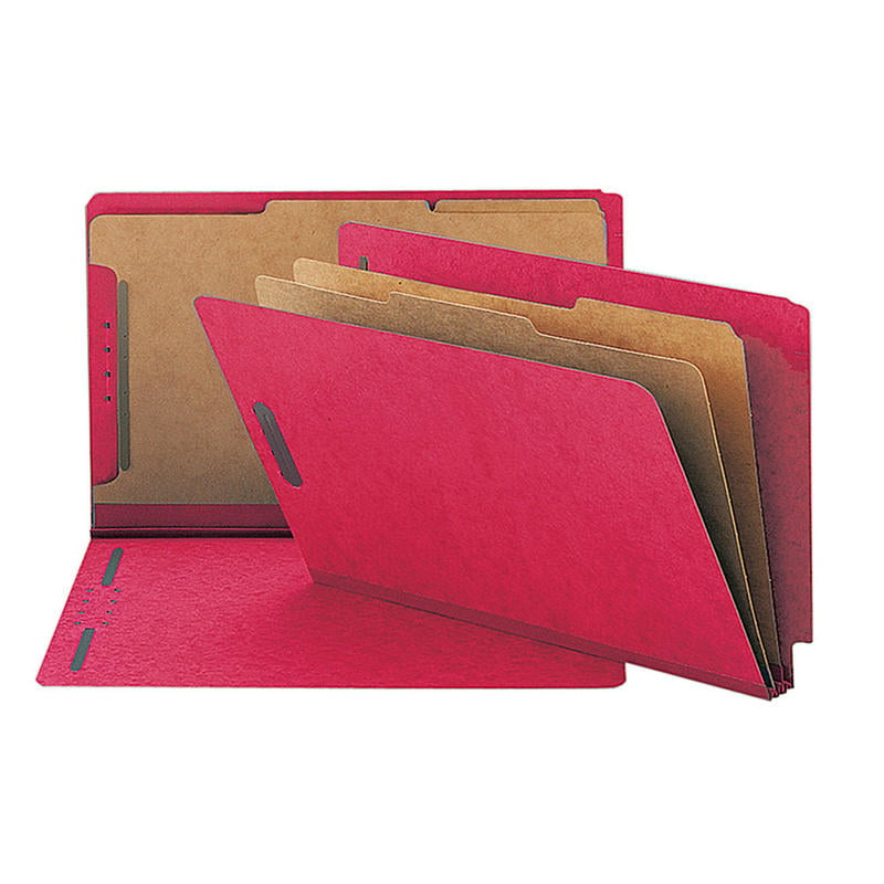 Smead End-Tab Classification Folders, 8 1/2in x 14in, 2 Divider, 2 Partition, 50% Recycled, Bright Red, Pack Of 10 MPN:29783