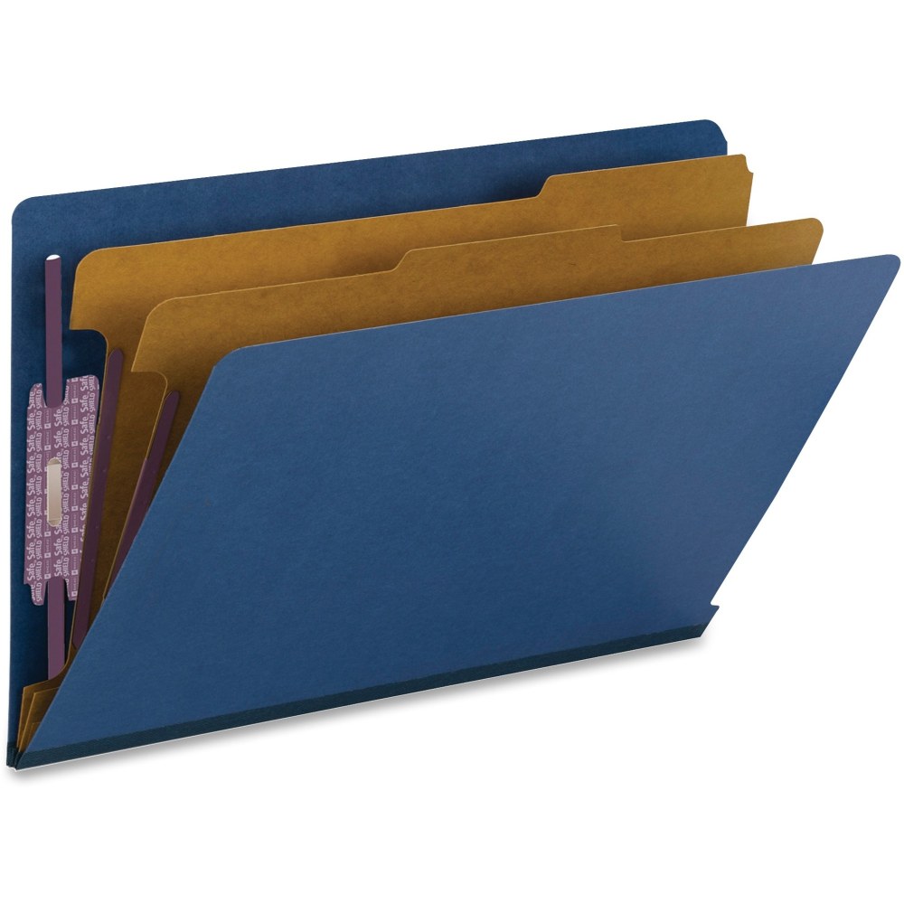 Smead End-Tab Classification Folders, 2in Expansion, 2 Dividers, 8 1/2in x 14in, Legal, 50% Recycled, Dark Blue, Box of 10 MPN:29784