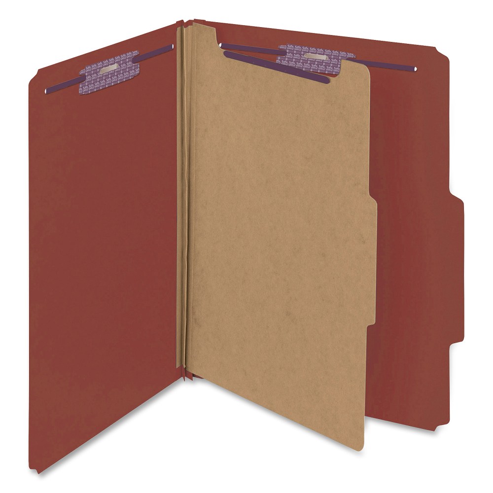 Smead Classification Folders, Pressboard With SafeSHIELD Fasteners, 1 Divider, 2in Expansion, Letter Size, 100% Recycled, Red, Box Of 10 (Min Order Qty 3) MPN:C402-5A-1D