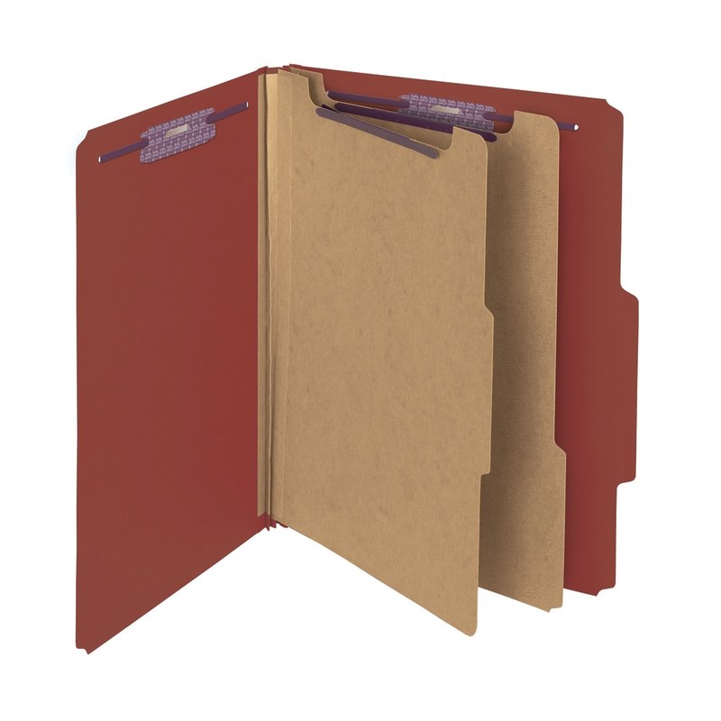 Smead Pressboard Classification Folders, 2 Dividers, 2in Expansion, 2/5 Cut, Letter Size, 100% Recycled, Red, Pack Of 10 (Min Order Qty 3) MPN:C402-5A-2D