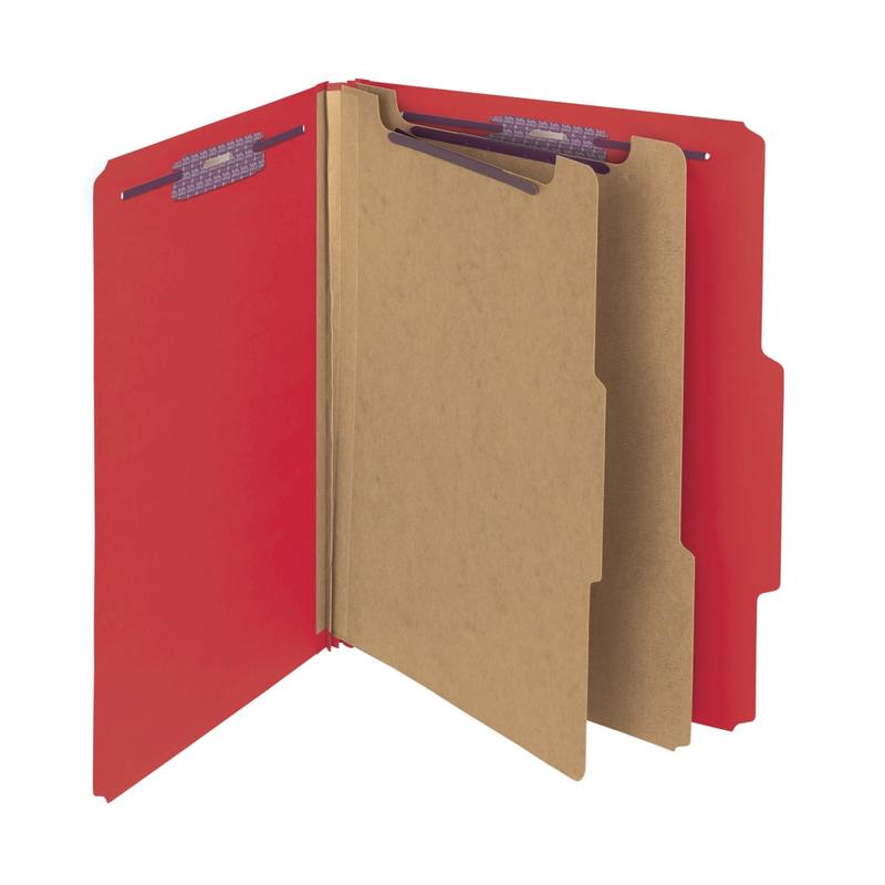 Smead Classification Folders, Pressboard With SafeSHIELD Fasteners, 2 Dividers, 2in Expansion, Letter Size, Bright Red, Box Of 10 (Min Order Qty 2) MPN:C402-5A-2D-BR