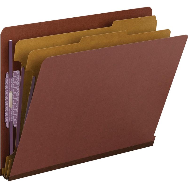 Smead End-Tab Classification Folders With SafeSHIELD Coated Fasteners, Letter Size, Red, Box Of 10 MPN:ETC400-2D